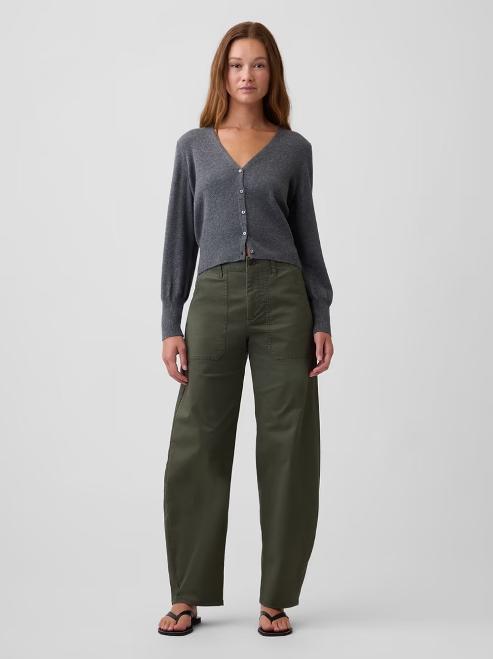 Gap Mid Rise Barrel Cargo Pants Olive Straight Leg Size 8 Petite